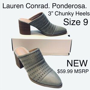 9M Block Chunky  Heels Mules Sandals Slip on Shoes Lauren Conrad Ponderosa